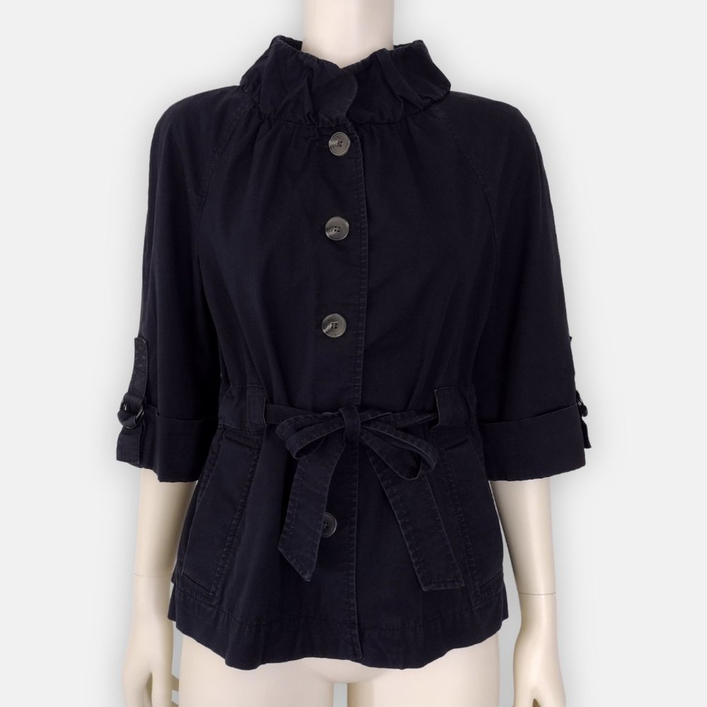 LOFT Navy Blue 3/4 Sleeve Belted Faux Corduroy Button Down Jacket